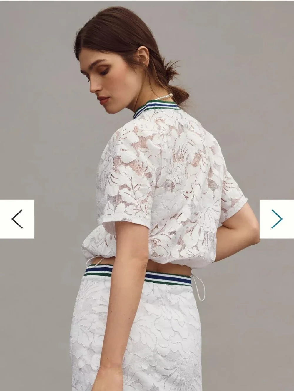 Maeve, Short-Sleeve Lace Pullover Top, White/Green/Blue, Size XS, MSRP $98 - Picture 2 of 8